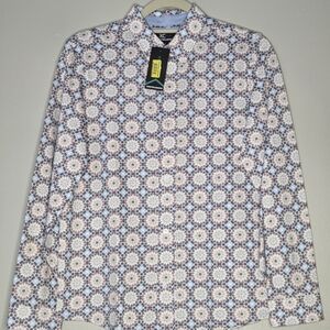 Johnston & Murphy White and Blue Patterned Button-down Shirt